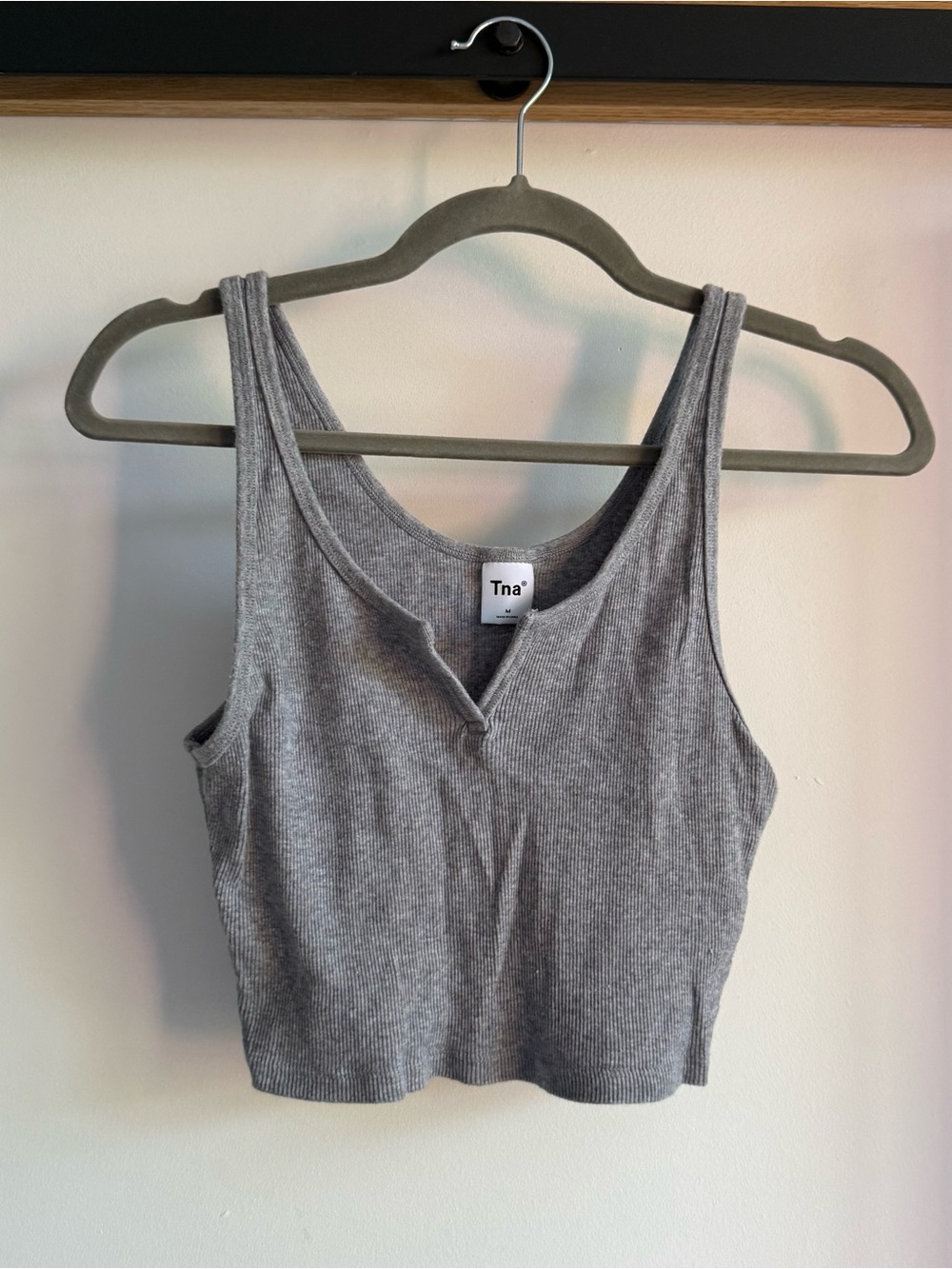 TNA Ribbed Gray Cropped Tank with V-Notch